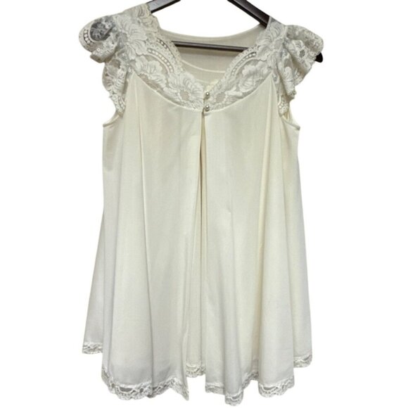 Vintage ShadowLine Women's Peignoir Ivory Chiffon Baby Doll Gown Robe Small - Picture 1 of 10